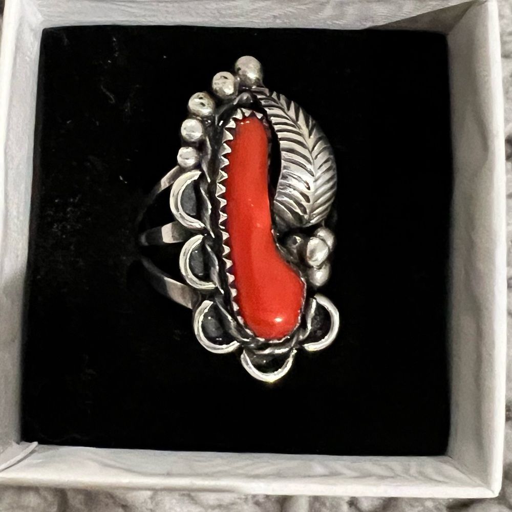 Sliver and coral ring size 5